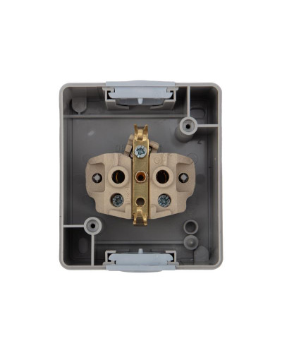 Розетка одноместная (керамика) INDUSTRIAL IP54 с/з, о/у, серая KRANZ