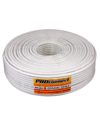 Кабель коаксиальный RG-6U, 75Ом, Cu/Al/Cu, 48%, 100м, INDOOR, белый PROconnect
