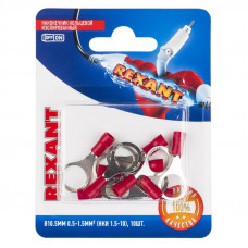 Наконечник кольцевой изолированный ø 10.5 мм 0.5-1.5мм² (НКи 1.5-10) красный, в упак. 10 шт. REXANT