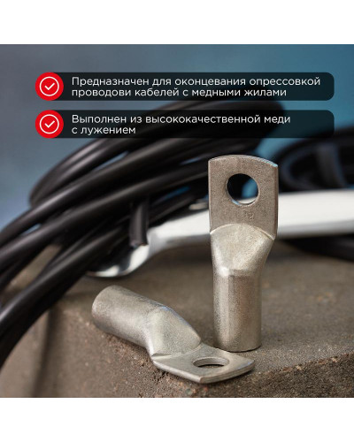 Наконечник медный луженый ТМЛ 95–12–15 (95мм² - Ø12мм) ГОСТ 7386-80 (в упак. 2 шт.) REXANT