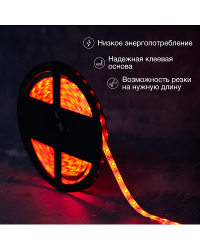 Лента светодиодная 12В, SMD2835, 4,8Вт/м, 60 LED/м, красный, 8мм, 5м, IP65 LAMPER