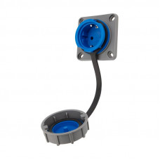 Розетка влагозащищенная настенная фланцевая с крышкой 1 гнездо, 2Р+РЕ, 16А, IP68, серая REXANT