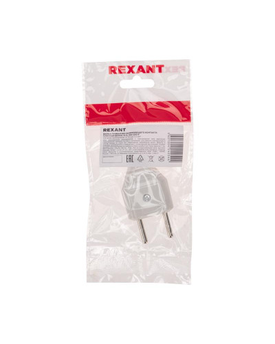Вилка прямая без з/к 6А плоская белая REXANT