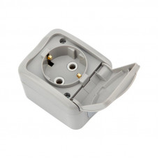 Розетка одноместная Mini OG IP54 с/з, о/у, серая KRANZ