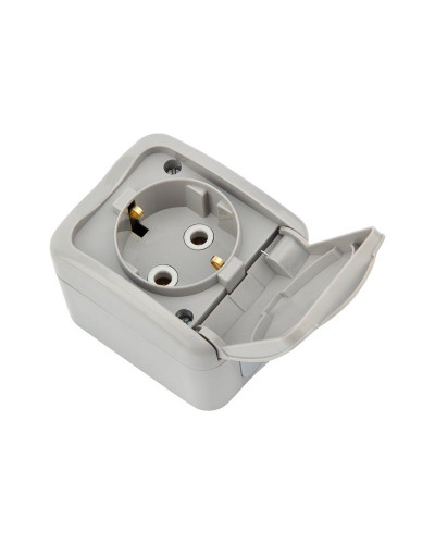 Розетка одноместная Mini OG IP54 с/з, о/у, серая KRANZ