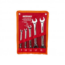 Набор ключей комбинированных трещоточных (8, 10, 13, 17, 19мм), 5 шт, CrV, зеркальное хромирование REXANT
