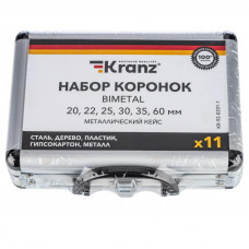 Набор коронок Bimetal (20, 22, 25, 30, 35, 60), 11 предметов, металлический кейс KRANZ