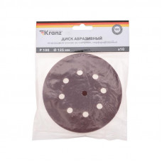 Диск абразивный на ворсовой основе, на липучке, перфорированный, P100, 125мм, 10 шт. KRANZ