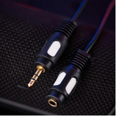 Шнур Стерео 3,5мм гнездо - Стерео 3,5мм штекер, 3м, Gold REXANT