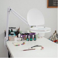 Лупа на струбцине круглая 3D с подсветкой и крышкой, ø127мм, белая (6025,ВО) REXANT