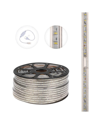 Лента светодиодная 220В, SMD3014, 9,6Вт/м, 120 LED/м, Холодный белый, 6х10,6мм, 100м, с кабелем питания, IP67 NEON-NIGHT