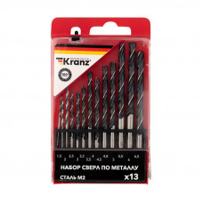 Набор сверл по металлу, (HSS) диаметр 1,5-6,5мм, 13 шт. KRANZ