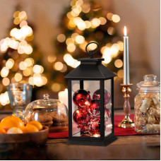 Декоративный фонарь с шариками, черный корпус, размер 14х14х27 см, цвет теплый белый