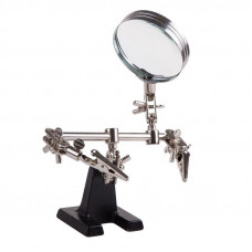 Держатель Третья рука, 2 зажима, лупа 60мм (3х), основание чугун REXANT