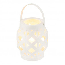 Декоративный фонарь со свечкой, плетеный корпус, белый, размер 14х14х16,5 см, цвет теплый белый