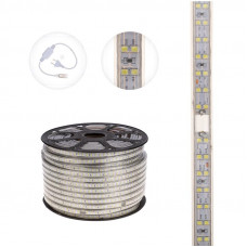 Лента светодиодная 220В, SMD2835, 180 LED/м, Холодный белый, 6,5x17мм, 100м, с кабелем питания, IP67 NEON-NIGHT