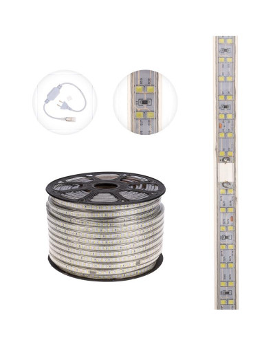 Лента светодиодная 220В, SMD2835, 180 LED/м, Холодный белый, 6,5x17мм, 100м, с кабелем питания, IP67 NEON-NIGHT