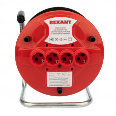 Удлинитель-шнур на катушке REXANT ПВС 3х1.0, 50 м, 4 гнезда, с/з, 10 А, 2200 Вт, IP20, оранжевый (Сделано в России)