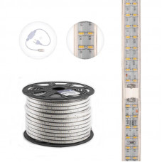 Лента светодиодная 220В, SMD3014, 240 LED/м, Теплый белый, 6,5x15мм, 100м, кабель питания в комплекте, IP67 NEON-NIGHT