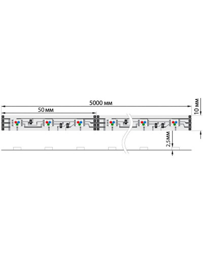 Лента светодиодная 12В, SMD5050, 14,4Вт/м, 60 LED/м, RGB, 10мм, 5м, IP65 LAMPER
