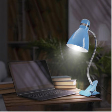 Светильник настольный Моби REXANT  на металлической стойке с зажимом-прищепкой, с цоколем Е27, 60 Вт, цвет летнее небо
