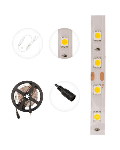 Лента светодиодная 12В, SMD5050, 14,4Вт/м, 60 LED/м, 3000K, 10мм, 5м, IP20 LAMPER