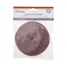 Диск абразивный на ворсовой основе, на липучке, без отверстий, P36, 125мм, 10 шт. KRANZ