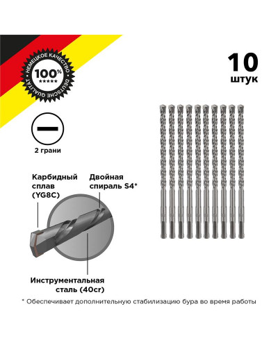 Бур по бетону 8x160x100мм SDS PLUS (10 шт) KRANZ