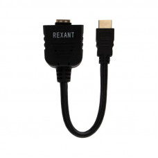 Переходник штекер HDMI - 2 гнезда HDMI с проводом, черный REXANT