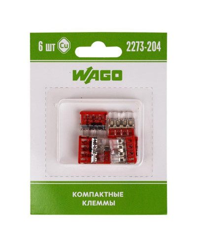 2273-204 Экcпресс-клемма, 4-проводная до 2,5 мм², (6 шт/уп)  WAGO