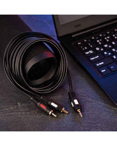 Шнур Стерео 3,5мм - 2 RCA, 3м, Gold REXANT