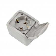 Розетка одноместная (керамика) Mini OG IP54 с/з, о/у, серая KRANZ