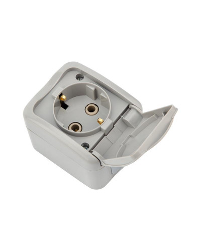 Розетка одноместная (керамика) Mini OG IP54 с/з, о/у, серая KRANZ