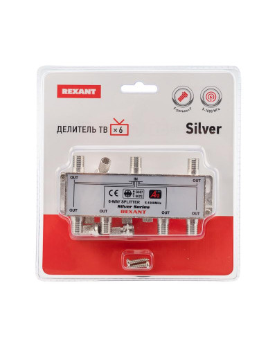 Делитель ТВх6 под F-разъем, 5-1000МГц, Silver (7 F-разъемов в комплекте) REXANT