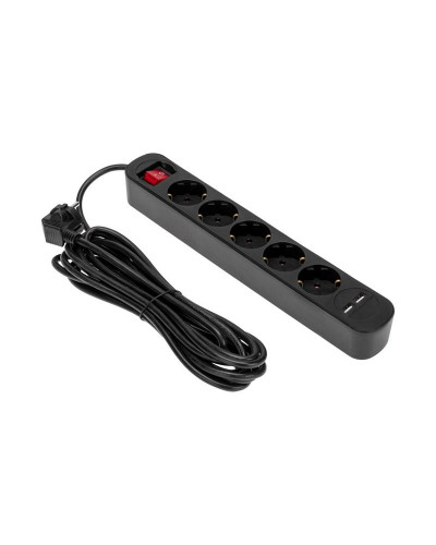 Удлинитель STANDARD 5 гнезд, 5м, 3х1,0мм², с/з, с выключателем, 2 USB, черный REXANT