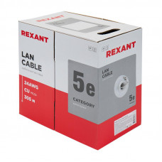 Кабель витая пара U/UTP, CAT 5e, PVC, 2PR, 24AWG, INDOOR, SOLID, серый, 305м REXANT