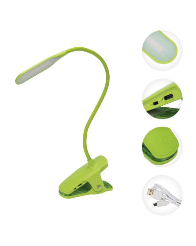 Светильник настольный Click 4Вт, LED, 4000К, диммируемый 3 ступени, заряжаемый, на прищепке, зеленый REXANT