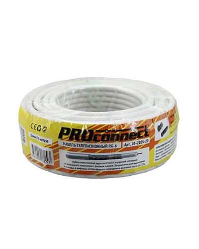 Кабель коаксиальный RG-6U, 75Ом, CCS/Al/Al, 48%, 20м, INDOOR, белый PROconnect