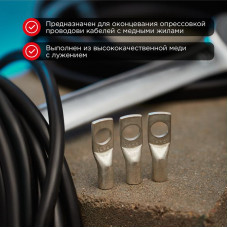 Наконечник медный луженый ТМЛ-Р 16–8 (16мм² - Ø8мм) (в упак. 5 шт.) REXANT