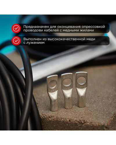 Наконечник медный луженый ТМЛ-Р 16–8 (16мм² - Ø8мм) (в упак. 5 шт.) REXANT