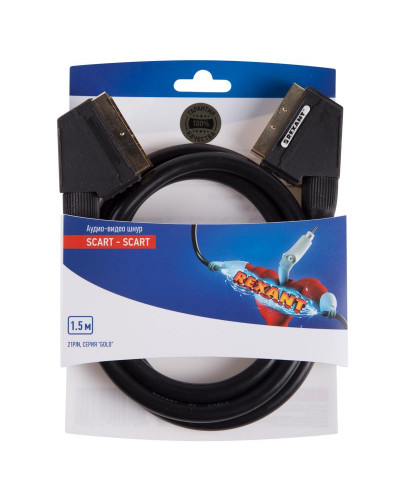 Шнур SCART - SCART (21pin) 1,5м, Gold REXANT