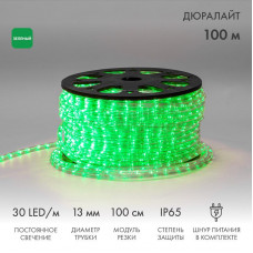 Дюралайт LED двухжильный 230В 13мм 30 LED/м ЗЕЛЕНЫЙ постоянное свечение модуль 1м бухта 100м NEON-NIGHT