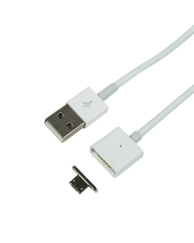 Кабель USB-A – micro USB, 1А, 1м, белый, со съемным магнитным штекером REXANT