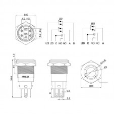 Кнопка  антивандальная Ø16 12В Фикс (5с) ON-OFF/OFF-ON синяя  REXANT