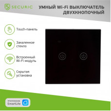 Умный Wi-Fi выключатель двухкнопочный черный SECURIC