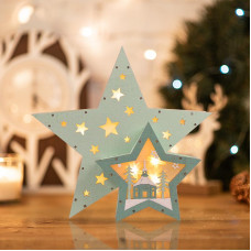 Деревянная фигура с подсветкой Домик Звездочета бирюзовая 26х7х25 см, NEON-NIGHT