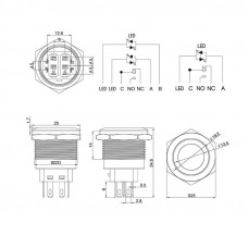 Кнопка антивандальная Ø22 12В(LED) Б/Фикс (5с) OFF-(ON) / ON-(OFF) подсв/синяя REXANT