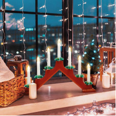 Новогодняя горка 7 свечек, цвет корпуса: Красный, цвет свечения: ТЕПЛЫЙ БЕЛЫЙ