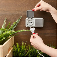 Выключатель двухклавишный + розетка влагозащищенная для открытой установки REXANT IP54, выключатель 10 А, розетка б/з 16 А, 2В-РЦ-655(03)