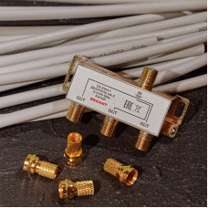 Делитель ТВх3 под F-разъем, 5-1000МГц, Gold (4 F-разъема в комплекте) REXANT